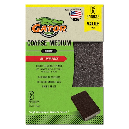 Gator Finishing All-Purpose Jumbo Sanding Sponges, Coarse/Medium Grit 4200